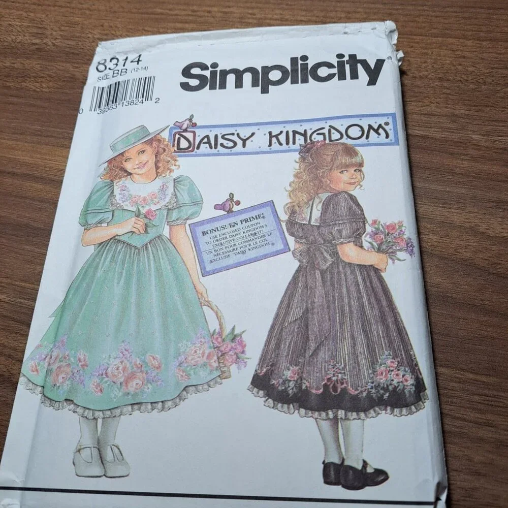 VTG Simplicity Pattern #8314 Daisy Kingdom Dress 1993 UNCUT Sz BB 12-14